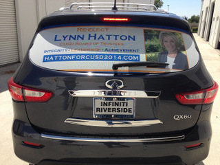 Election campaign vehicle vinyl window perf Orange County