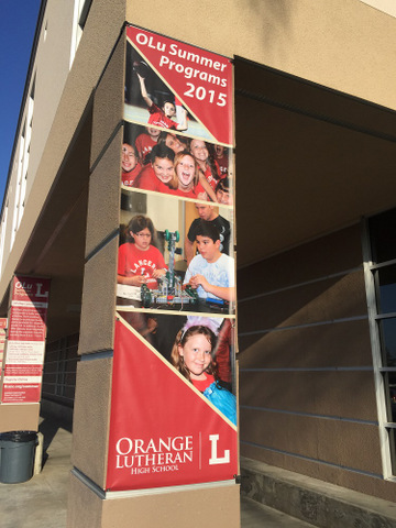 Colorful vinyl pillar banners Orange County