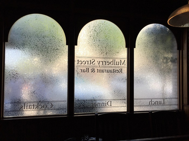Etch window graphics for Fullerton CA Restaurants