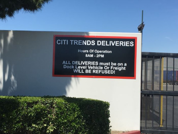 Warehouse receiving signs in Los Angeles County CA