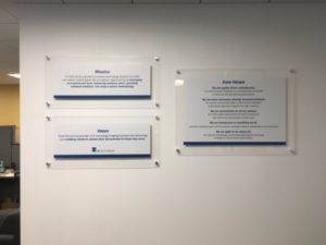 Corporate Value Statement Signs for Lobbies in Los Angeles County