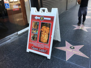 A-frame sidewalk signs for restaurants in Los Angeles