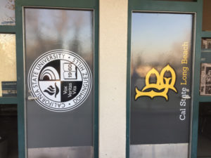 Frosted and etched vinyl window graphics Whittier CA