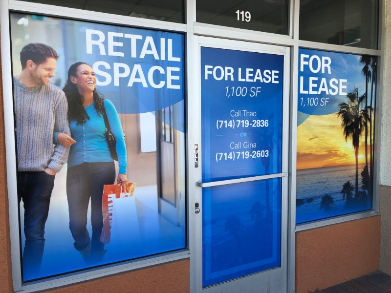 Commercial property for lease window graphics Garden Grove CA